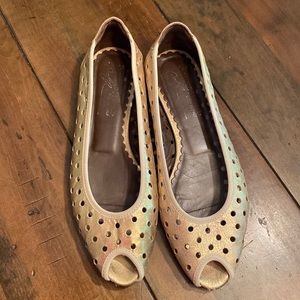 Gold peep toe flats